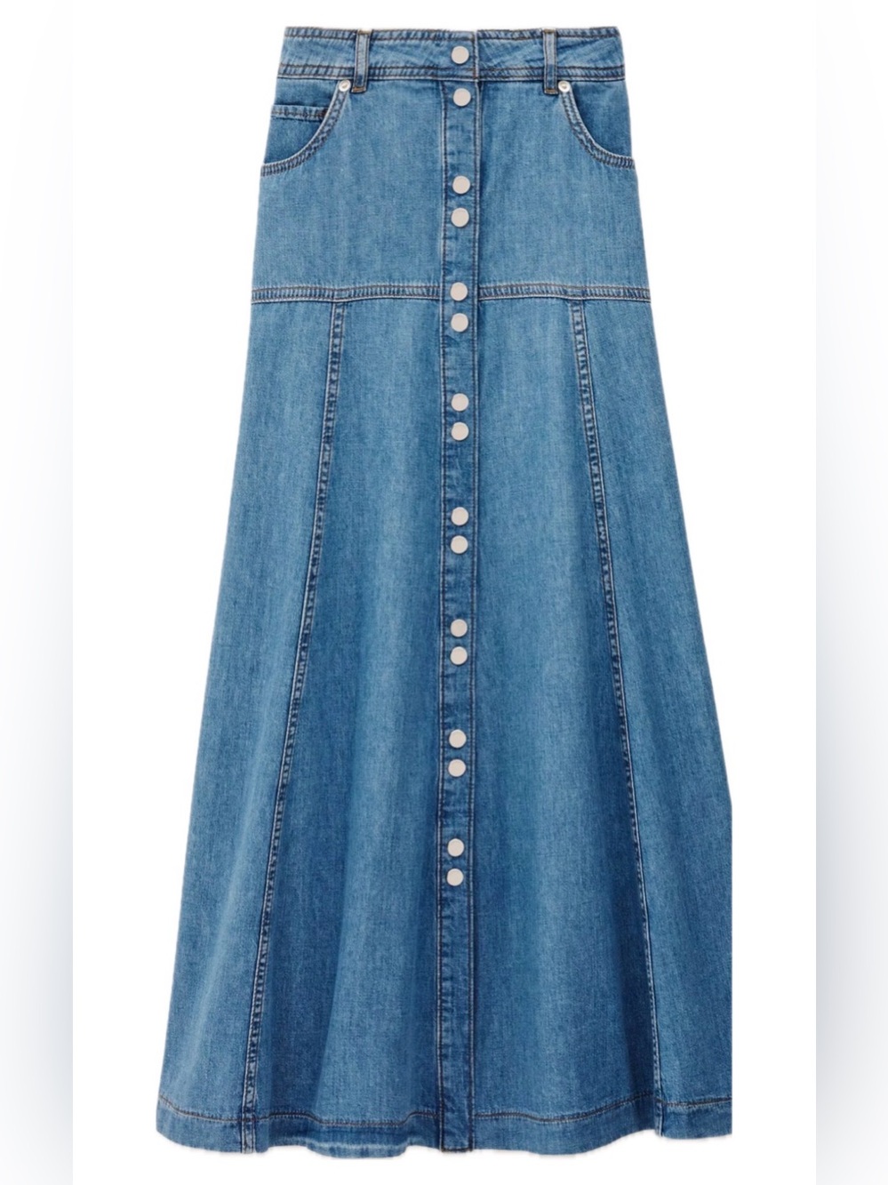 ba&sh Blue Button-Front A-Line Denim Maxi Skirt